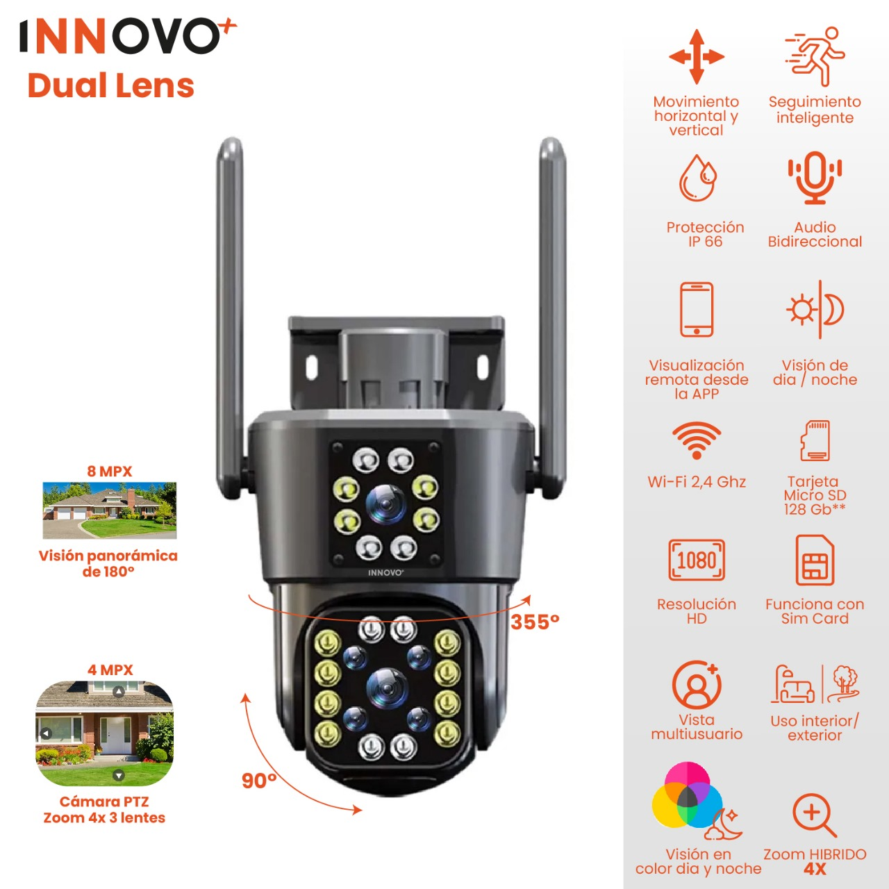 Camara Ip Exterior Doble Lente Wifi